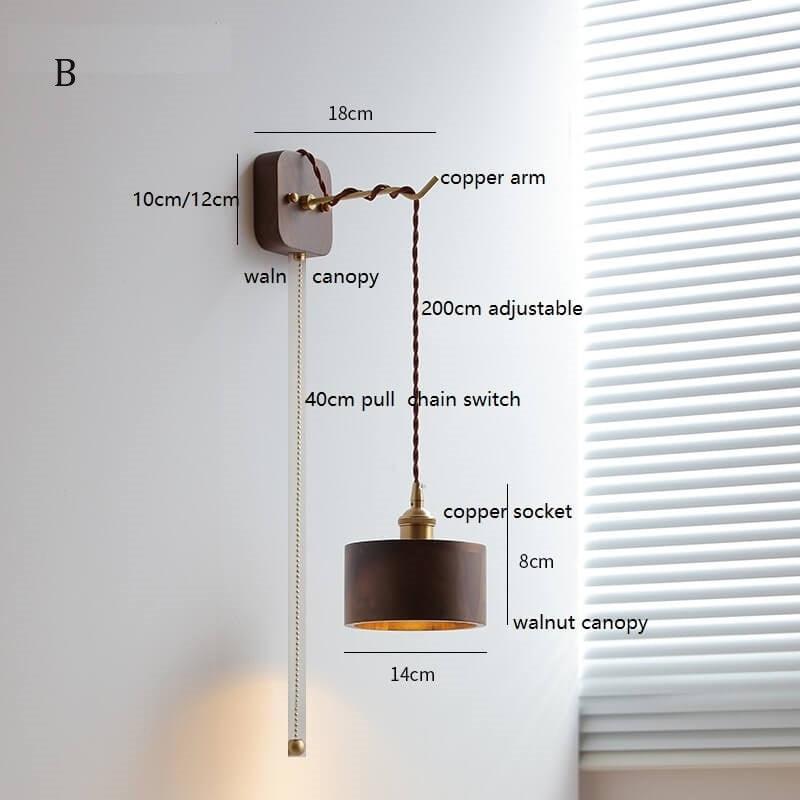 Walnut Wooden Wall Lamp with Copper - Wood Wall Sconce with with Switch Beside