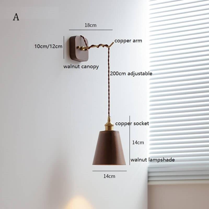 Walnut Wooden Wall Lamp with Copper - Wood Wall Sconce with with Switch Beside