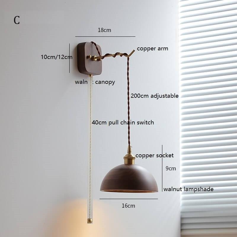 Walnut Wooden Wall Lamp with Copper - Wood Wall Sconce with with Switch Beside