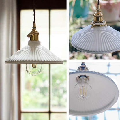 New White Ceramic Pendant Lights - Nordic Japanese Style Hanging Lamp LED