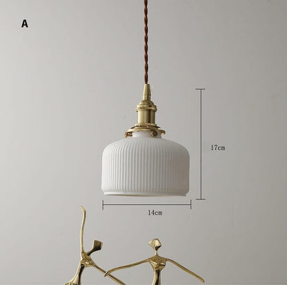 White Ceramic Brass Pendant Light Fixtures - Nordic Japanese Ceramic Pendant Light