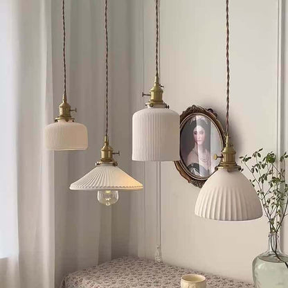 New White Ceramic Pendant Lights - Nordic Japanese Style Hanging Lamp LED