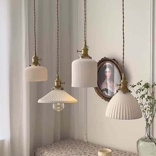 New White Ceramic Pendant Lights - Nordic Japanese Style Hanging Lamp LED