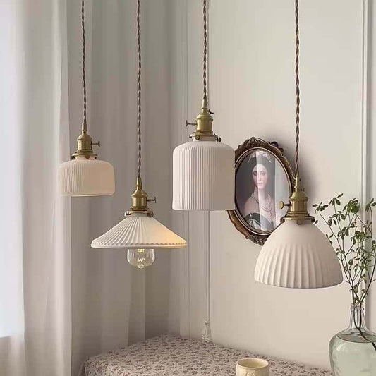 New White Ceramic Pendant Lights - Nordic Japanese Style Hanging Lamp LED
