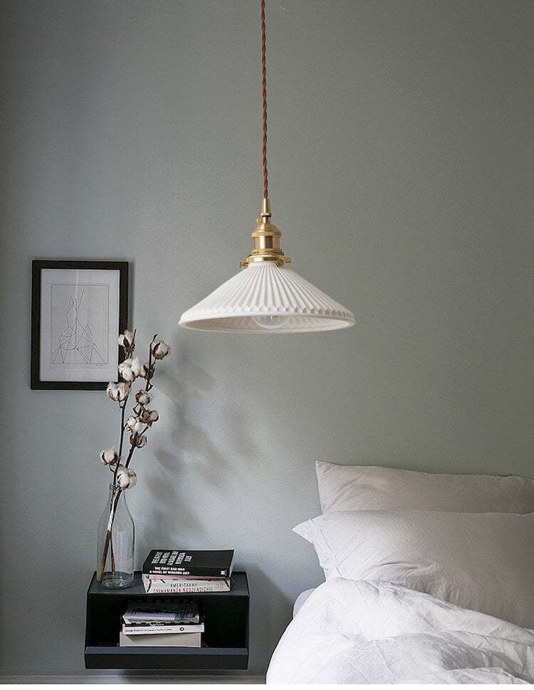 White Ceramic Brass Pendant Light Fixtures - Nordic Japanese Ceramic Pendant Light