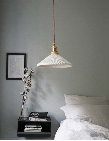 White Ceramic Brass Pendant Light Fixtures - Nordic Japanese Ceramic Pendant Light