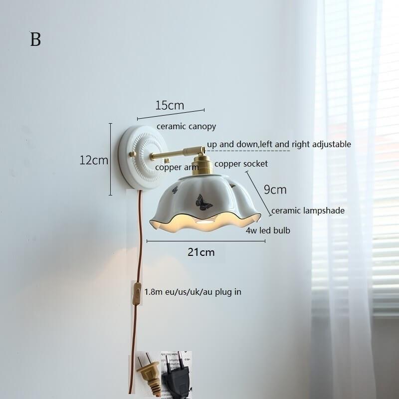 White Ceramic Wall Lamp with Switch and Plugs option - New Modern Ceramic Lampshade