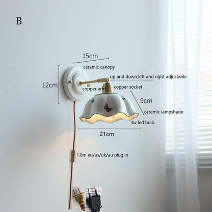White Ceramic Wall Lamp with Switch and Plugs option - New Modern Ceramic Lampshade