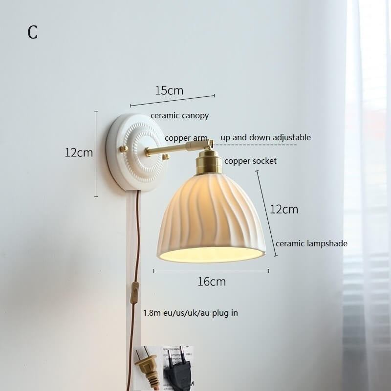 White Ceramic Wall Lamp with Switch and Plugs option - New Modern Ceramic Lampshade