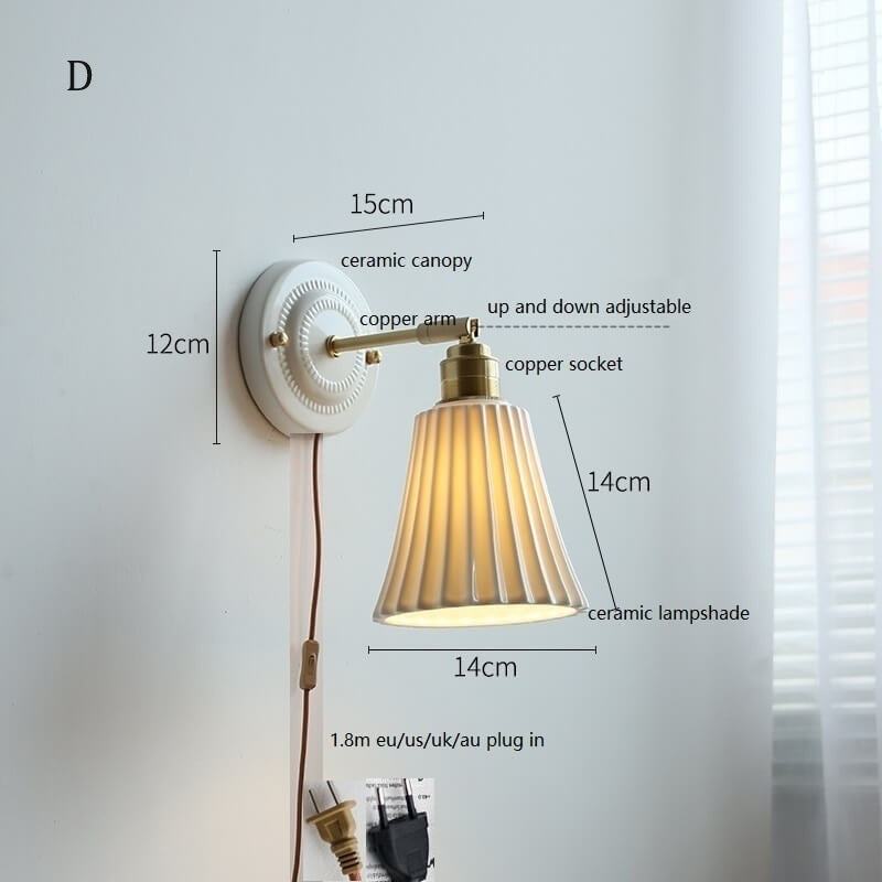 White Ceramic Wall Lamp with Switch and Plugs option - New Modern Ceramic Lampshade