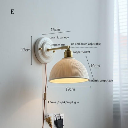 White Ceramic Wall Lamp with Switch and Plugs option - New Modern Ceramic Lampshade