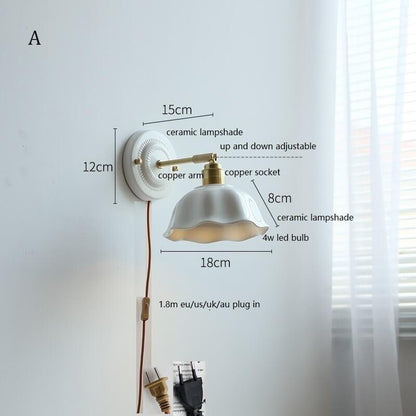 White Ceramic Wall Lamp with Switch and Plugs option - New Modern Ceramic Lampshade