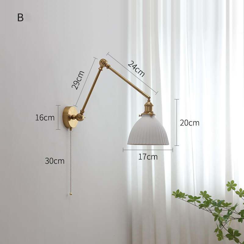 Ceramic Wall Lamp with Copper Swing Long Arm- Swing Arm Wall Lamp Ceramic