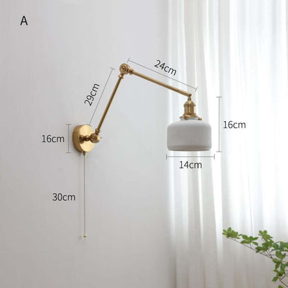 Ceramic Wall Lamp with Copper Swing Long Arm- Swing Arm Wall Lamp Ceramic