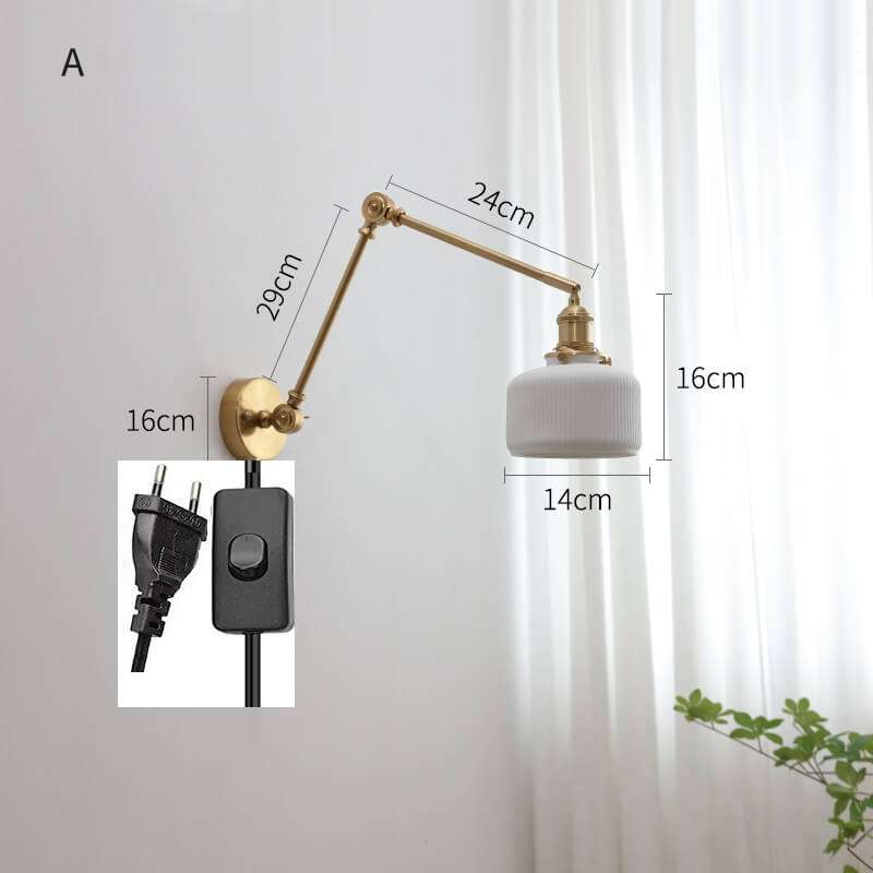 Ceramic Wall Lamp with Copper Swing Long Arm- Swing Arm Wall Lamp Ceramic