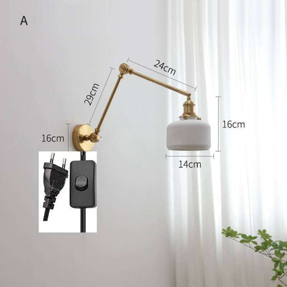 Ceramic Wall Lamp with Copper Swing Long Arm- Swing Arm Wall Lamp Ceramic