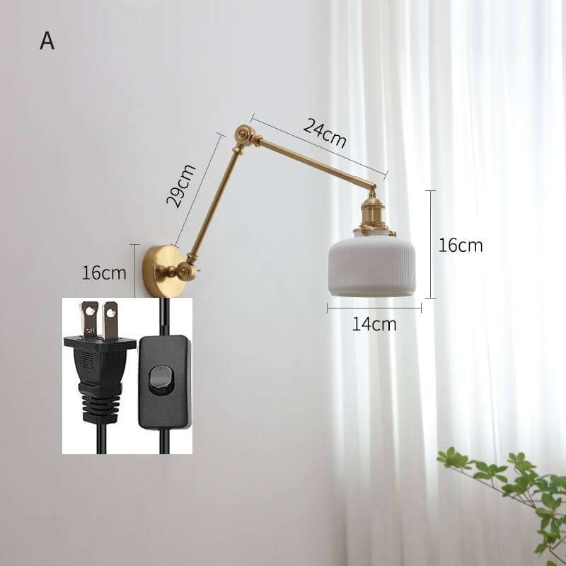 Ceramic Wall Lamp with Copper Swing Long Arm- Swing Arm Wall Lamp Ceramic