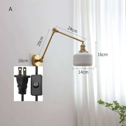Ceramic Wall Lamp with Copper Swing Long Arm- Swing Arm Wall Lamp Ceramic