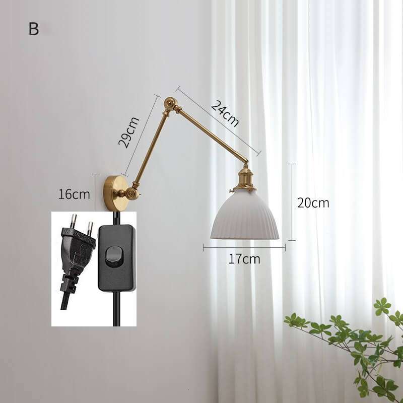 Ceramic Wall Lamp with Copper Swing Long Arm- Swing Arm Wall Lamp Ceramic