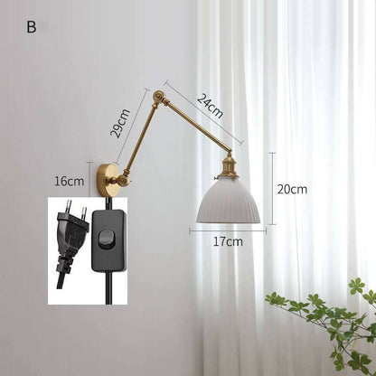 Ceramic Wall Lamp with Copper Swing Long Arm- Swing Arm Wall Lamp Ceramic