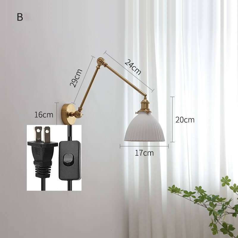 Ceramic Wall Lamp with Copper Swing Long Arm- Swing Arm Wall Lamp Ceramic