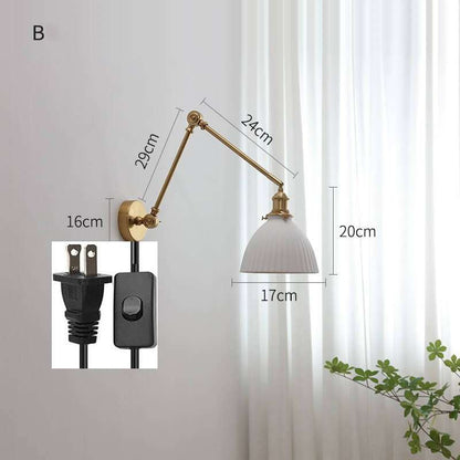 Ceramic Wall Lamp with Copper Swing Long Arm- Swing Arm Wall Lamp Ceramic