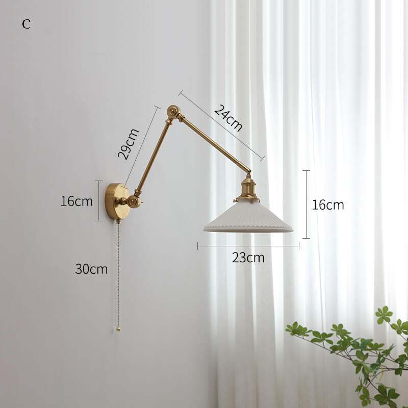 Ceramic Wall Lamp with Copper Swing Long Arm- Swing Arm Wall Lamp Ceramic