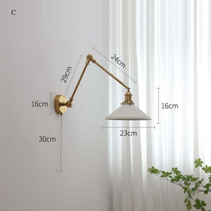 Ceramic Wall Lamp with Copper Swing Long Arm- Swing Arm Wall Lamp Ceramic