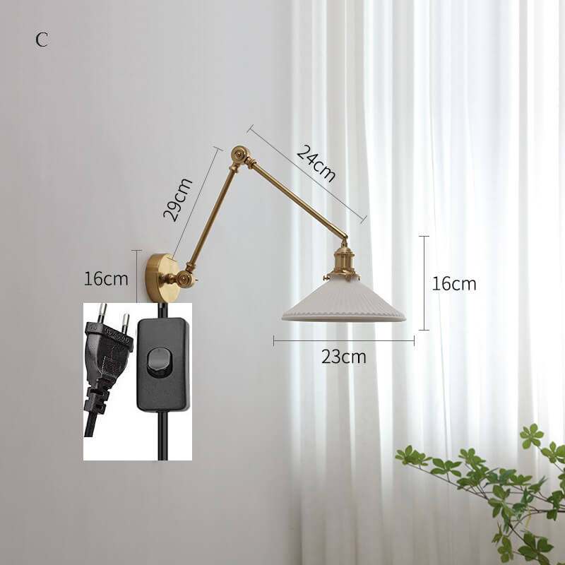 Ceramic Wall Lamp with Copper Swing Long Arm- Swing Arm Wall Lamp Ceramic