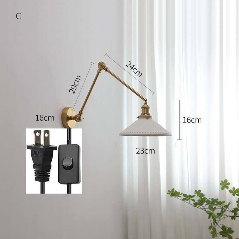 Ceramic Wall Lamp with Copper Swing Long Arm- Swing Arm Wall Lamp Ceramic