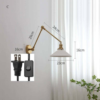 Ceramic Wall Lamp with Copper Swing Long Arm- Swing Arm Wall Lamp Ceramic