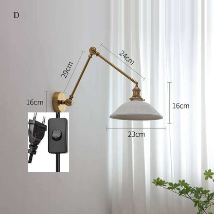 Ceramic Wall Lamp with Copper Swing Long Arm- Swing Arm Wall Lamp Ceramic