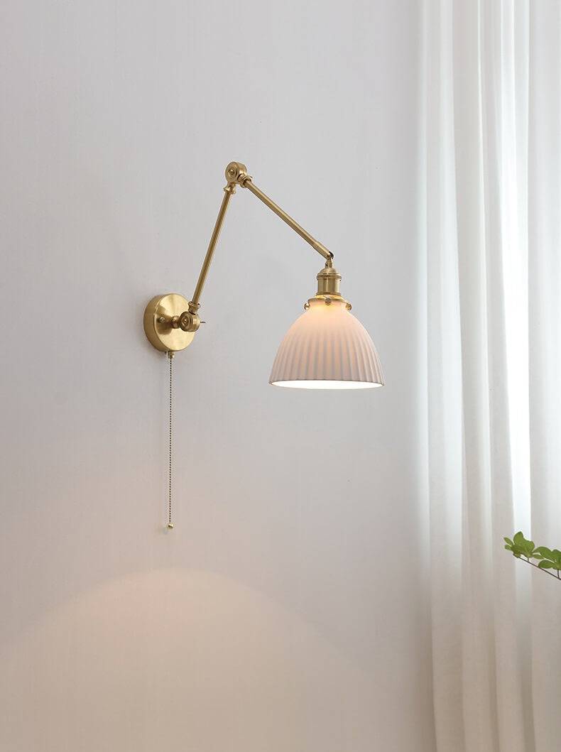 Ceramic Wall Lamp with Copper Swing Long Arm- Swing Arm Wall Lamp Ceramic