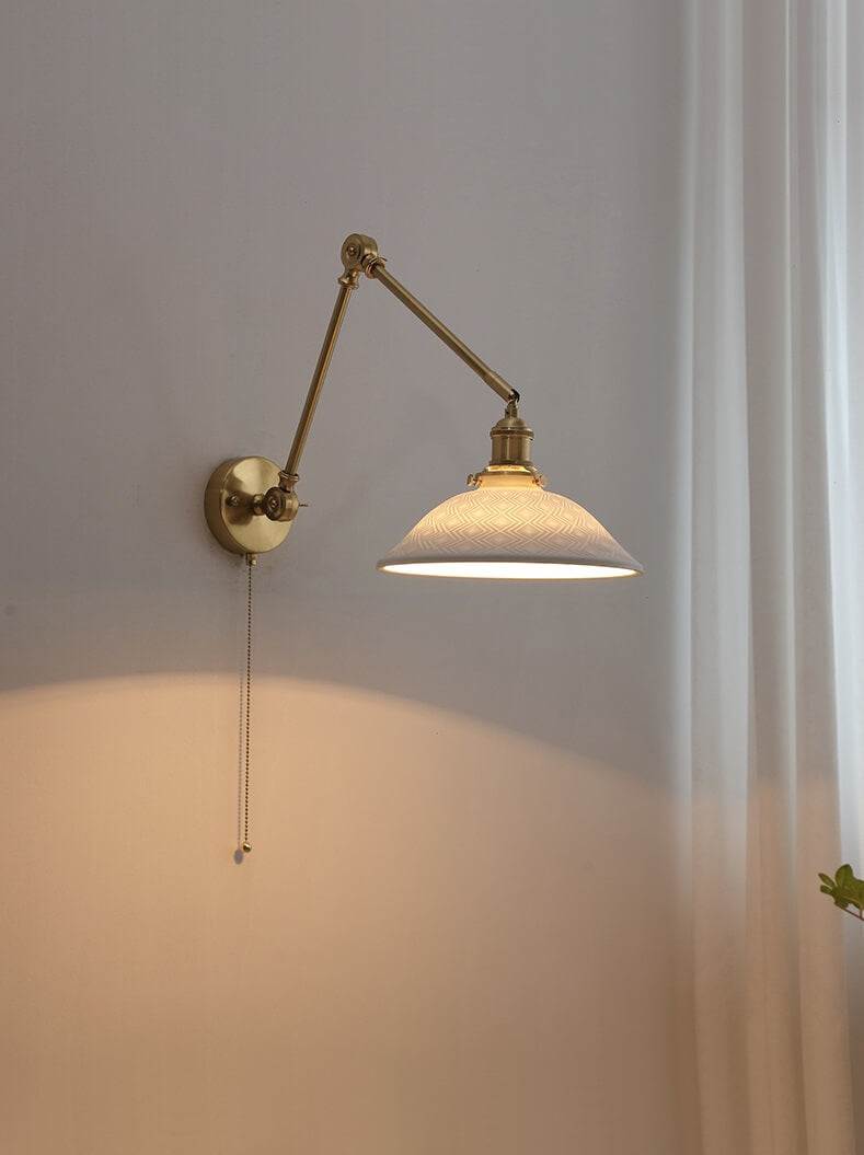 Ceramic Wall Lamp with Copper Swing Long Arm- Swing Arm Wall Lamp Ceramic